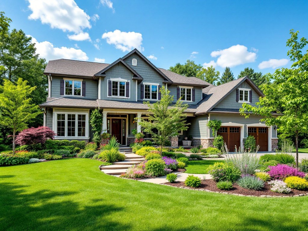 Beautiful landscaped home with garden design and outdoor living spaces